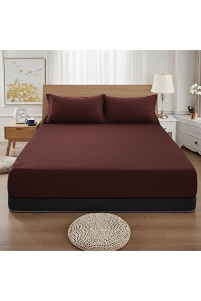Casa Pucioasa Brown bed cover with fine stripes, elastic, 180x200 cm + 2 pill...