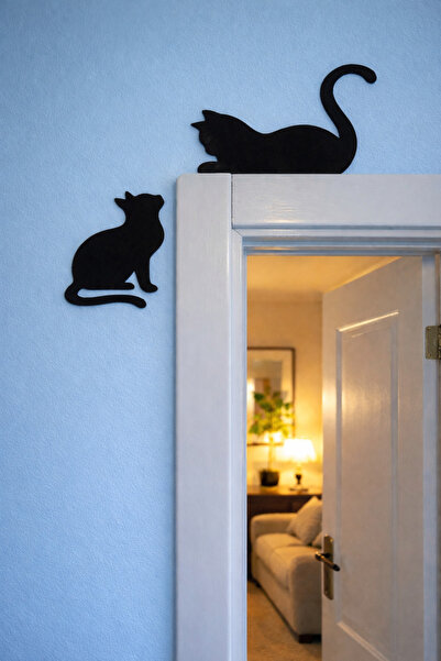 Konuk Decor Dekoratif Siyah Kedi Kapı Üstü Köşe Süsü