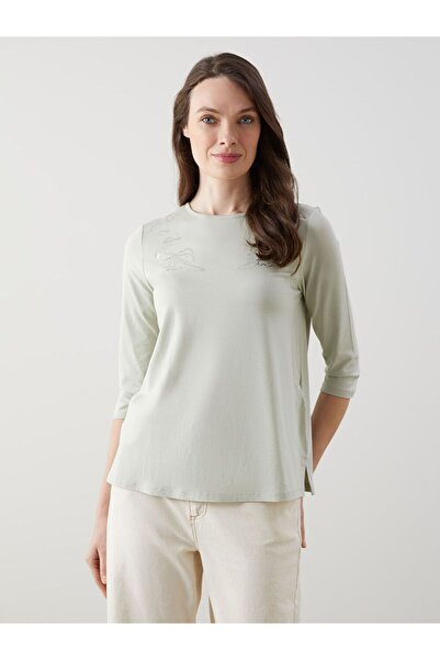 LC Waikiki Lcw Grace Gray Crew Neck Sequin Embroidered Women's Blouse