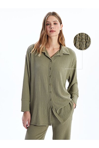LC Waikiki Lcwaikiki Classic Khaki Textured Oversize Women's Shirt Tunic