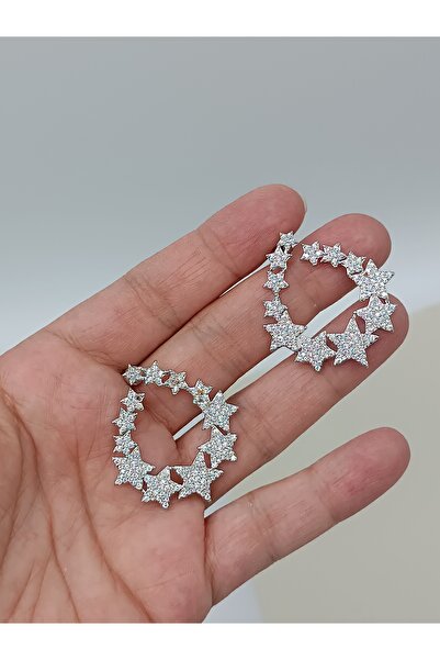 LAgül Aksesuar Özel Tasarım Zirkon Taşlı Yıldız Detaylı Kararmaz Silver Küpe