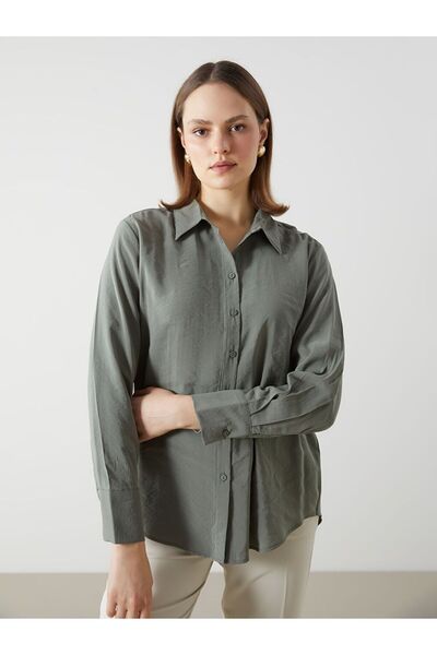 LC Waikiki Lcwaikiki Classic Green Loose Fit Satin Women's Shirt