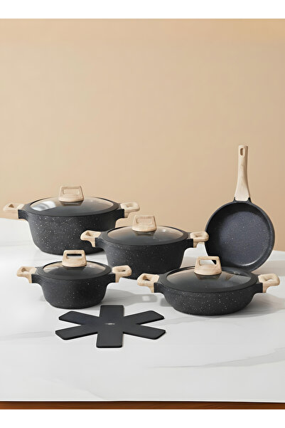 Top Chef 10-Piece Cookware Set Aluminum Pots And Pans Non-Stick Surface Wood ...