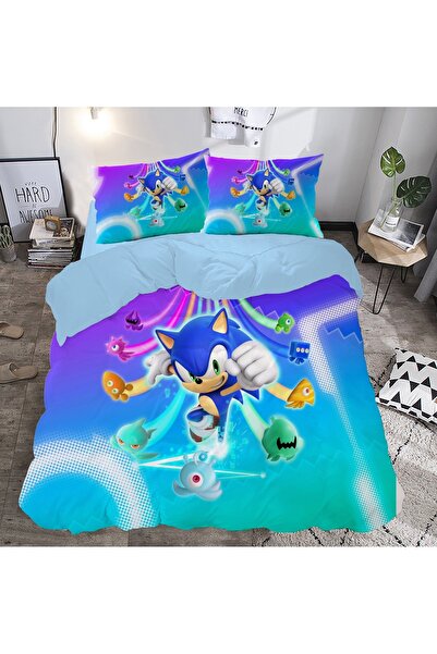 Home Duvet Cover Sonic Theme 3D Digital Cotton Double Bed Linen Set