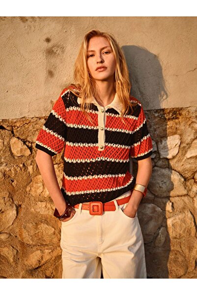 LC Waikiki Polo Neck Color Blocked Women's Knitwear Sweater