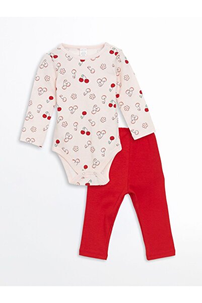 LC Waikiki Crew Neck Baby Girl Snap Fastener Bodysuit and Leggings 2-Piece Set