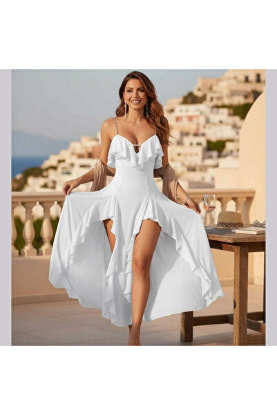 iygnus Taşlı Askı Detaylı Bacak Dekolteli Fırfırlı Trasparan Gecelik (Tanga h...