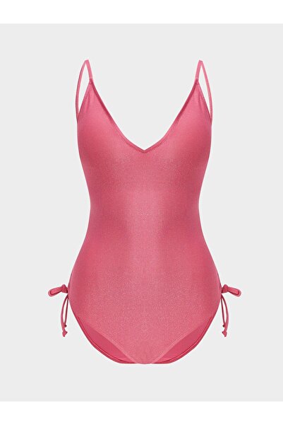 LC Waikiki V-Neck Shiny Look Women's Swimsuit with Straps