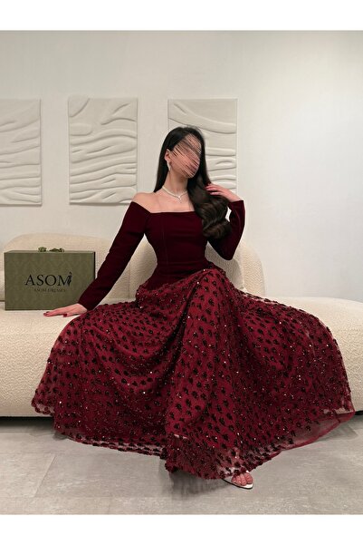 LATEANA Elegant burgundy evening dress
