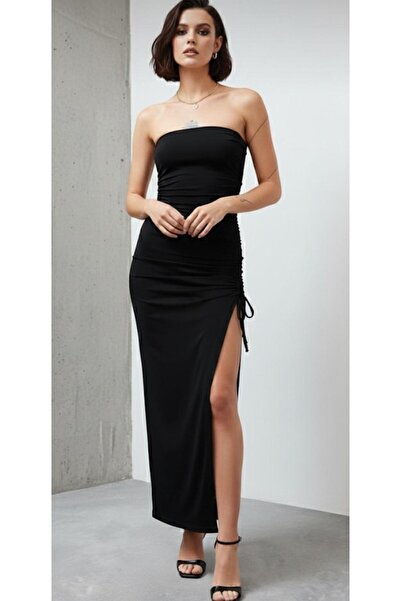Linich&Co Black Strapless Knitted Long Dress 0006