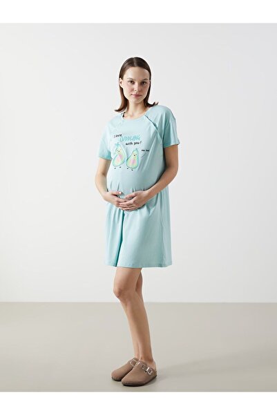 LC Waikiki Crew Neck Printed Maternity Nightgown