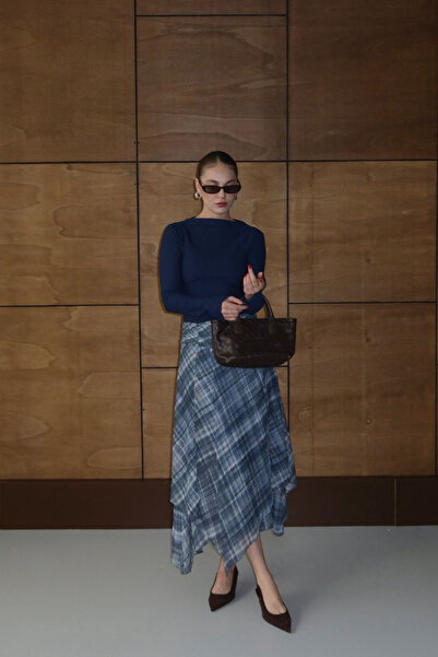 Sorridi Plaid Patterned Asymmetric Chiffon Skirt