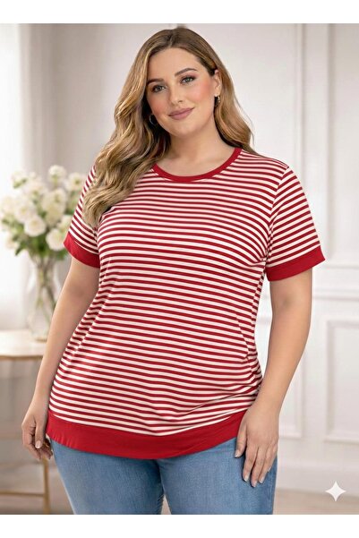 OYERGA MODA Women's Plus Size Striped Basic T-Shirt