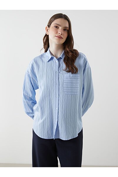 LC Waikiki Lcw vision blue striped Oversized poplin women's shirt