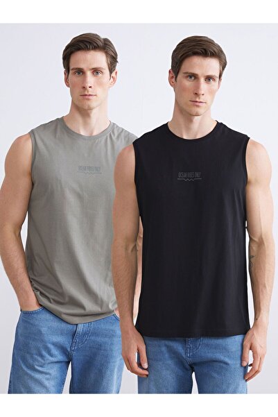 LC Waikiki Crew Neck Printed Combed Cotton Men's Sleeveless T-Shirt 2 Pack