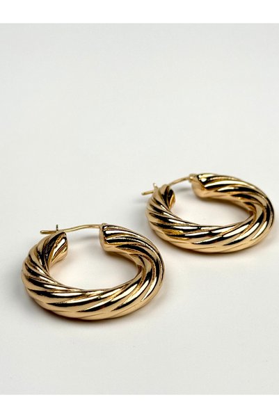 db DİLEK BAŞ TASARIM Auger Detailed Steel Hoop Earrings