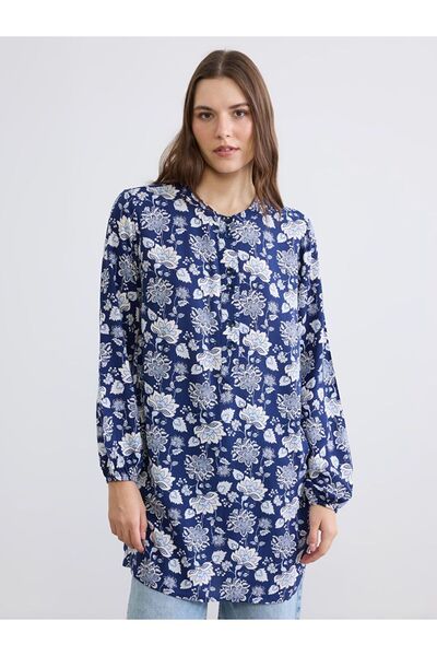 LC Waikiki Hakim Collar Floral Balloon Sleeve Women's Tunic