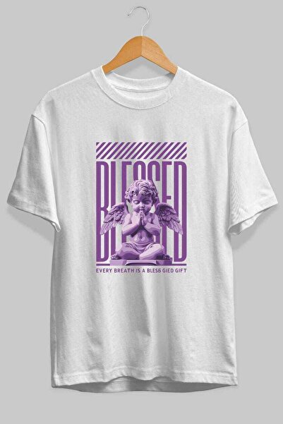 Ankhises Tricou Blessed cu imprimeu frontal, alb, supradimensionat, pentru bă...