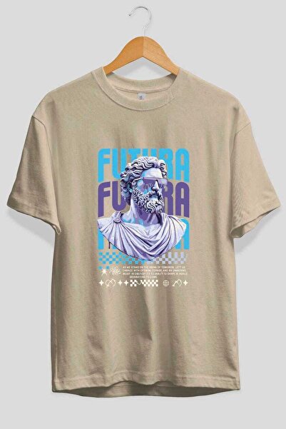 Ankhises Futura Zeus prednja Štampano bež Oversize kroj T-shirt muška ženska ...