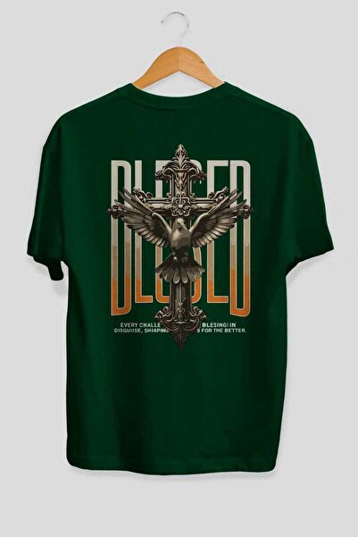 Ankhises Tricou Blesed verde oversize cu imprimeu pe spate, pentru bărbați și...
