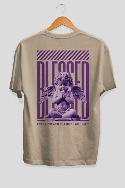 Ankhises Blessed Back Štampano Bež Oversize kroj T-shirt Muškarci Žene Pamuk ...