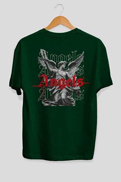 Ankhises Angels Back Printed Green Oversize T-Shirt Men Women Cotton Crew Nec...