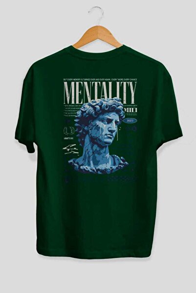 Ankhises Mentalitet 2 Leđa Štampano Zeleno Oversize kroj T-shirt Muškarci Žen...