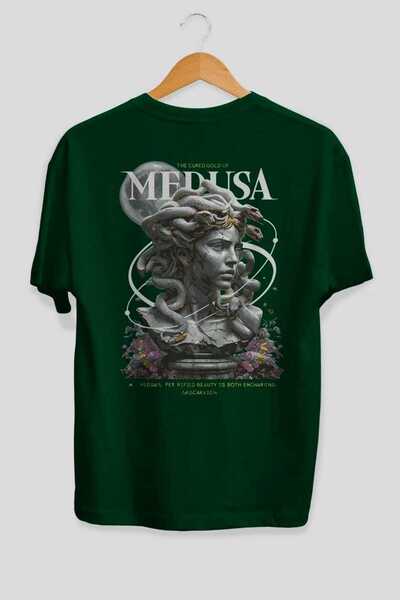 Ankhises تي شيرت ميدوسا مطبوع من الخلف باللون الأخضر مقاس كبير للرجال والنساء...