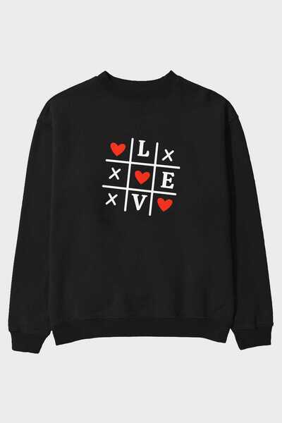 Ankhises Love xoxo Imprimat pe față Hanorac negru oversize Bărbați Femei Unisex