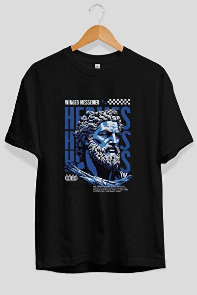 Ankhises Μπλουζάκι Hermes 1 με στάμπα μπροστά, μαύρο, oversize, ανδρικό και γ...