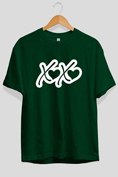 Ankhises تي شيرت xoxo مطبوع عليه قلب باللون الأخضر مقاس كبير للرجال والنساء م...