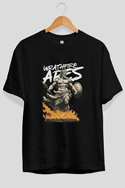 Ankhises Tricou WrathFire Ares cu imprimeu frontal, negru, supradimensionat, ...