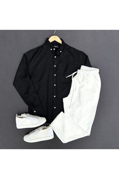 THEGENTMAN Men's Crinkle Linen Shirt Pants Set