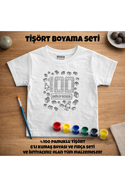 Çocuk Tişört Boyama Seti – Lego 100 Of School Boyanabilir Tişört Eğitici ve Eğlenceli Aktivite Seti