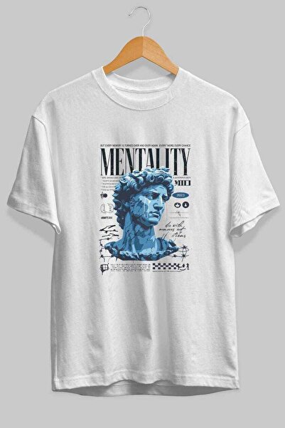 Ankhises Mentalitet 2 prednja Štampano Bela Oversize kroj T-shirt Muškarci Že...