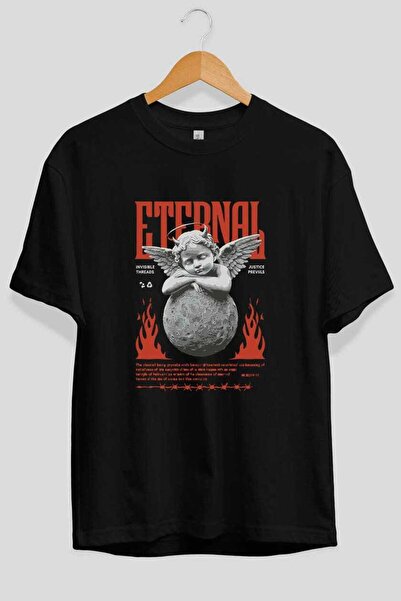 Ankhises Eternal front Štampano Crna Oversize kroj T-shirt Muškarci Žene Pamu...
