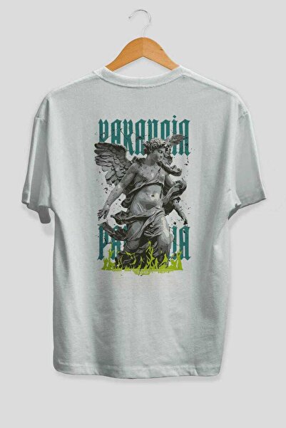 Ankhises Tricou alb oversize cu imprimeu la spate Paranoia, pentru bărbați și...