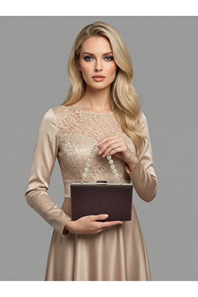 Biçanta Brown Z.A.R.A. Satin Crystal Stone Embroidered Chain Women's Evening ...