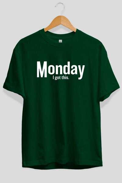 Ankhises Monday Front Printed Green Oversize T-Shirt Men's Women's Cotton Cre...