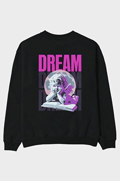 Ankhises Dream Angel Hanorac negru oversize cu imprimeu pe spate Bărbați Feme...