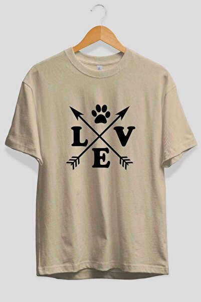 Ankhises Tricou oversize bej imprimat Love pati pentru bărbați și femei, din ...