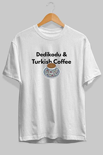 Ankhises Tricou oversize alb cu imprimeu în față Dedikodu și cafea turcească,...