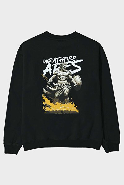 Ankhises Hanorac negru supradimensionat cu imprimeu pe spate WrathFire Ares, ...