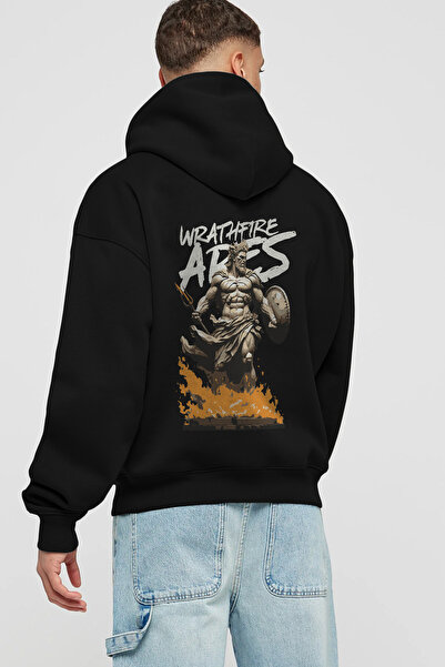 Ankhises Hanorac cu glugă WrathFire Ares, negru, supradimensionat, cu imprime...