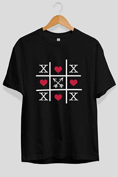 Ankhises Tricou negru supradimensionat cu imprimeu Tic Tac Love pentru bărbaț...