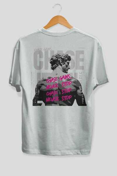 Ankhises Tricou Chase Gains cu imprimeu pe spate, alb, supradimensionat, pent...