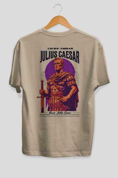 Ankhises تي شيرت جوليوس سيزار مطبوع من الخلف باللون البيج كبير الحجم للرجال و...
