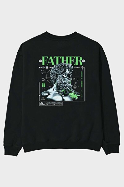 Ankhises Hanorac negru oversize cu imprimeu pe spate Father Zeus, pentru bărb...