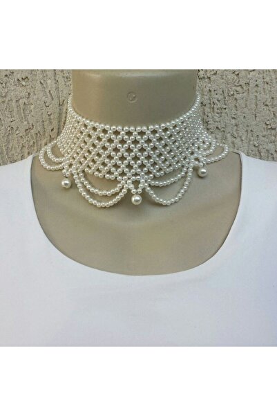 Ravinity Beyaz İncili Tasma Kolye, İnci Boncuk Choker Kolye