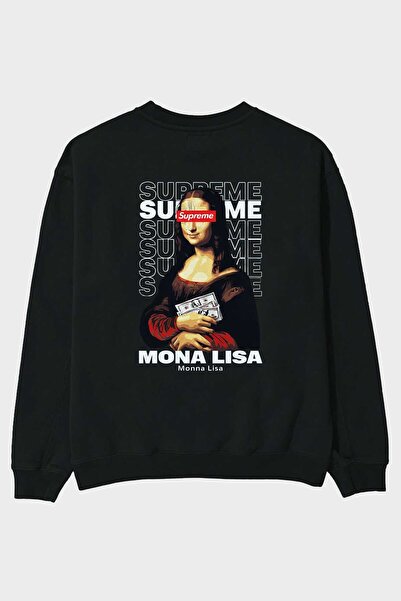 Ankhises سويت شيرت مونا ليزا سوبريم كبير الحجم مطبوع من الخلف للرجال والنساء ...